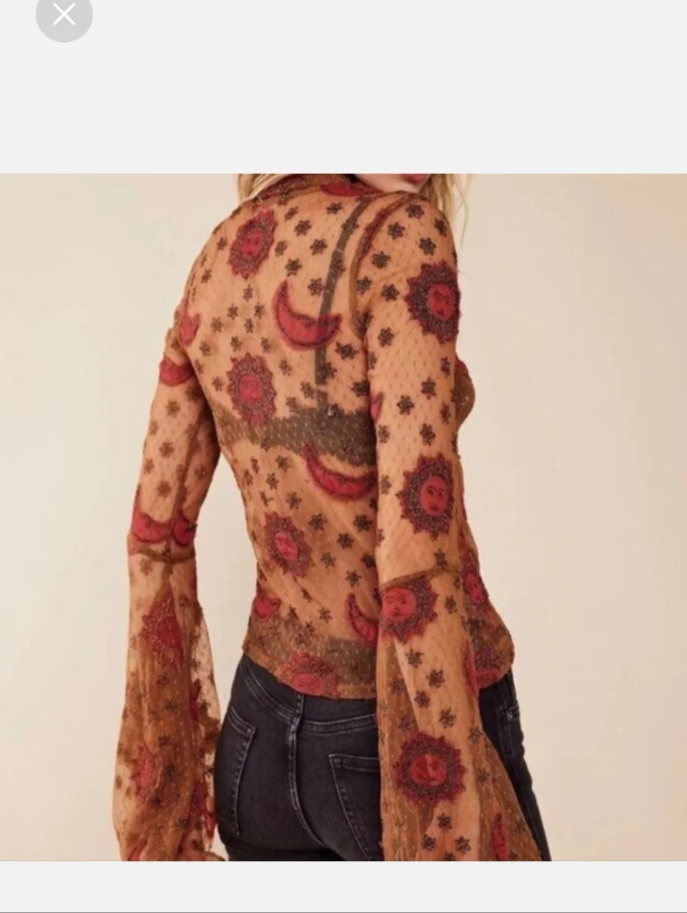 RARE! Free People Sun Moon & Stars Beaded Sheer Top Stretch xs
